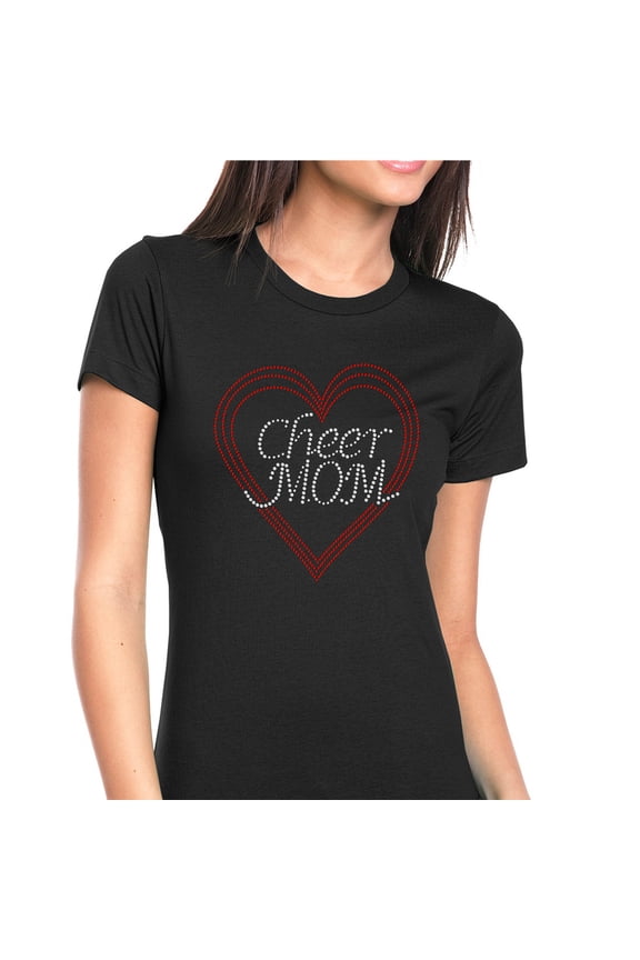 Womens T-Shirt Rhinestone Bling Black Tee Red White Sparkle Gothic Cross Crew Neck Large