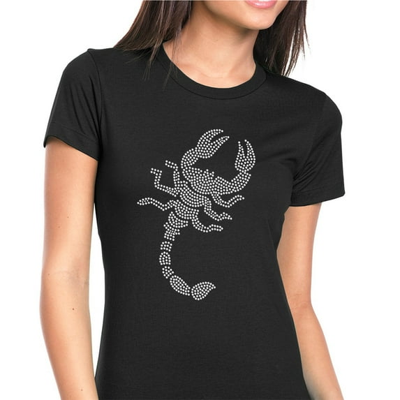 Womens T-Shirt Rhinestone Bling Black Tee Scorpion White Sparkle Crew Neck XX-Large