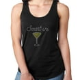 thumbnail image 1 of Womens T-Shirt Rhinestone Bling Black Tee Smartini Smart Martini Glass Tank Racer Back Small, 1 of 2