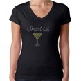 thumbnail image 1 of Womens T-Shirt Rhinestone Bling Black Tee Smartini Smart Martini Glass V-Neck Small, 1 of 2
