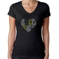 thumbnail image 1 of Womens T-Shirt Rhinestone Bling Black Tee Soccer Heart Shape Ball V-Neck Large, 1 of 2
