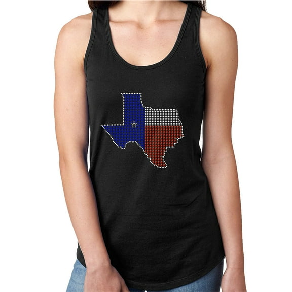 Womens T-Shirt Rhinestone Bling Black Tee Texas Flag Map Tank Racer Back Small