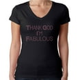 thumbnail image 1 of Womens T-Shirt Rhinestone Bling Black Tee Thank GOD I'm Fabulous Pink V-Neck X-Large, 1 of 2