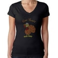 thumbnail image 1 of Womens T-Shirt Rhinestone Bling Black Tee Thanksgiving Give Thanks Turkey V-Neck Medium, 1 of 2