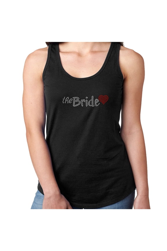 Womens T-Shirt Rhinestone Bling Black Tee The Bride Red Heart Sparkle Tank Racer Back Medium