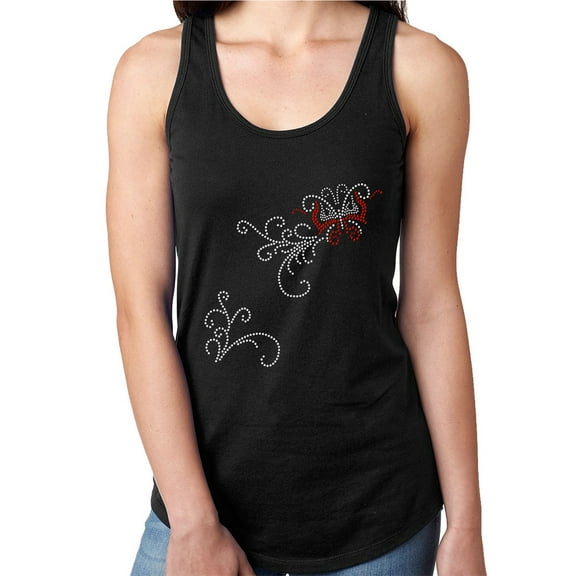 Womens T-Shirt Rhinestone Bling Black Tee Tribal Sparkle Butterfly Tank Racer Back X-Large