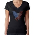 thumbnail image 1 of Womens T-Shirt Rhinestone Bling Black Tee USA Eagle American Flag V-Neck Medium, 1 of 2