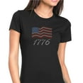 thumbnail image 1 of Womens T-Shirt Rhinestone Bling Black Tee USA Flag 4th of July 1776 Crew Neck Small, 1 of 2