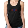 thumbnail image 1 of Womens T-Shirt Rhinestone Bling Black Tee USA Red White Blue Sparkle Tank Racer Back Medium, 1 of 2