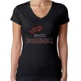 thumbnail image 1 of Womens T-Shirt Rhinestone Bling Black Tee Wild About Baseball V-Neck Medium, 1 of 2