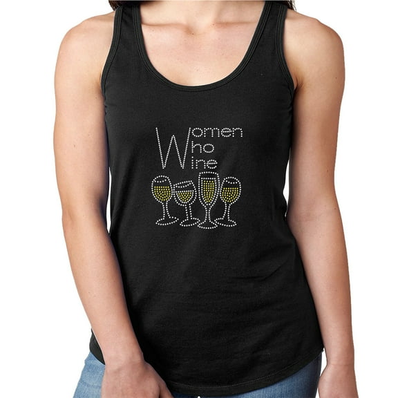 Womens T-Shirt Rhinestone Bling Black Tee Women Who Wine Glasses Tank Racer Back Large