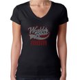thumbnail image 1 of Womens T-Shirt Rhinestone Bling Black Tee World's Best Mom Red Sparkle V-Neck Large, 1 of 2
