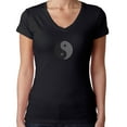 thumbnail image 1 of Womens T-Shirt Rhinestone Bling Black Tee Ying Yang Black White Sparkle V-Neck Large, 1 of 2