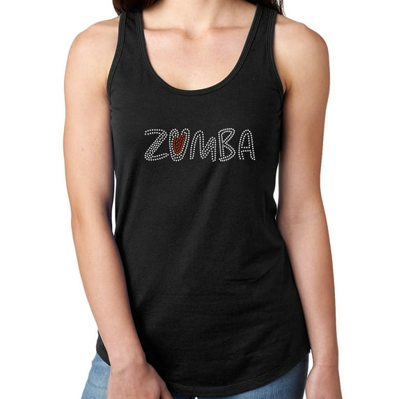 Womens T-Shirt Rhinestone Bling Black Tee Zumba Dance Red Heart Fitness Tank Racer Back XX-Large