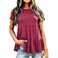 thumbnail image 1 of Womens T Shirt Ruched Loose Short Sleeve Crew Neck Solid Print Top Daily Wear Women Graphic Tees L, 1 of 4