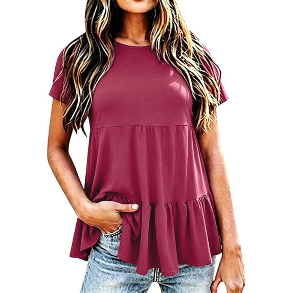 Womens T Shirt Ruched Loose Short Sleeve Crew Neck Solid Print Top Daily Wear Women Graphic Tees L