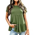 thumbnail image 1 of Womens T Shirt Ruched Loose Short Sleeve Crew Neck Solid Print Top Daily Wear Women's Graphic Tees L, 1 of 4