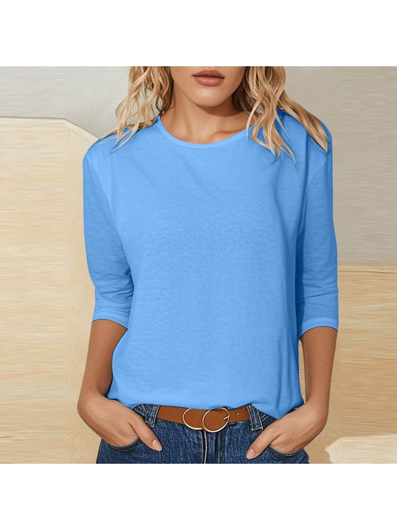 Womens T Shirt Short Sleeve Crew Neck Basic Blue Womens Summer Clothes for Women