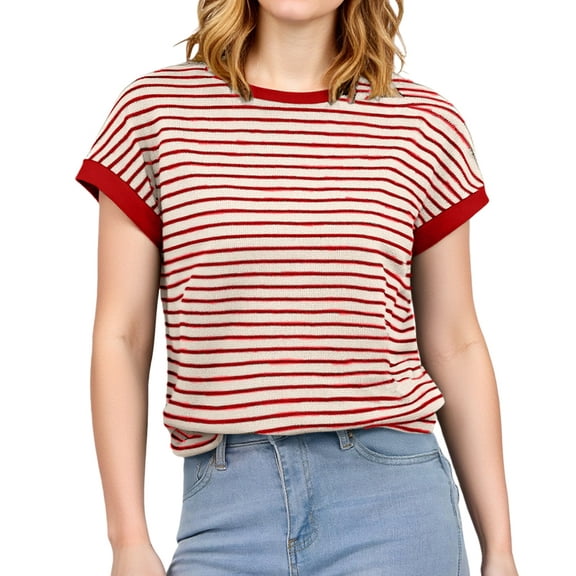 Womens T Shirt Short Sleeve Crew Neck Basic Color Block Tee Tops Blue M