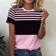 thumbnail image 1 of Womens T Shirt Short Sleeve Crew Neck Basic Color Block Tee Tops Spring Summer Tops Trendy Business Causal Outfits Work Blouses, 1 of 6