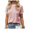 thumbnail image 1 of Womens T Shirt Short Sleeve Crew Neck Basic Color Block Tee Tops, 1 of 6