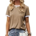 thumbnail image 1 of Womens T Shirt Short Sleeve Crew Neck Basic Color Block Tee Tops, 1 of 5