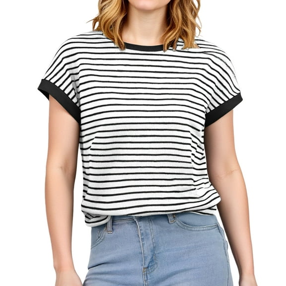 Womens T Shirt Short Sleeve Crew Neck Basic Color Block Tee Tops