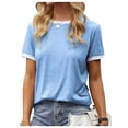 thumbnail image 1 of Womens T Shirt Short Sleeve Crew Neck Basic Color Block Tee Tops, 1 of 6