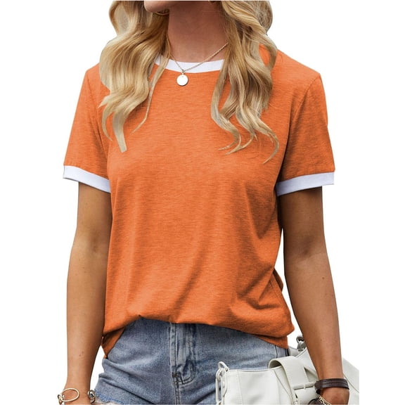 Womens T Shirt Short Sleeve Crew Neck Basic Color Block Tee Tops