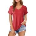 thumbnail image 1 of Womens T Shirt Short Sleeve Crew Neck Solid Color Loose Fit Beach Clothes for Women,Red,2XL, 1 of 4
