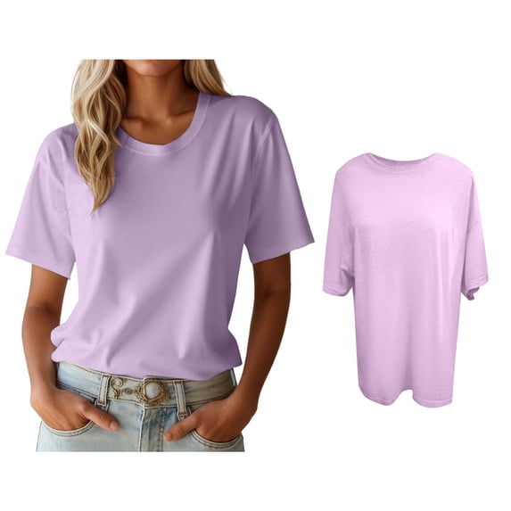 Womens T Shirt Short Sleeve Purple Crew Neck T Shirts Loose Fit Basic Tshirts Women's Workout Tops