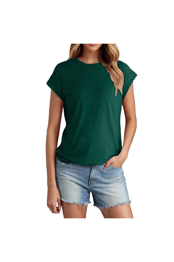 Womens T Shirt Short Sleeve Round Neck Solid Color Basic Soft Breathable Summer Clothes for Women,Green,L