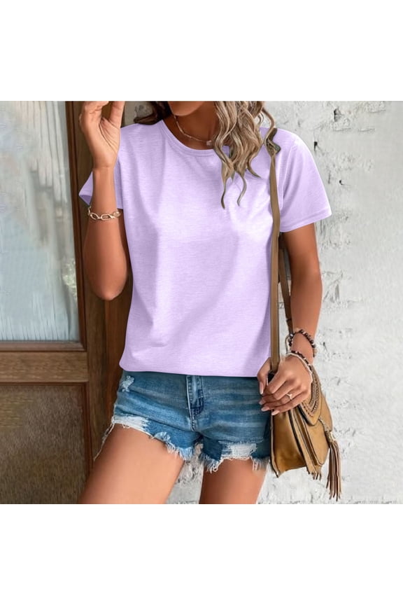 Womens T Shirt Short Sleeve Workout Tops Solid Color T Shirts Loose Fit Crewneck Basic Tee Summer Top B