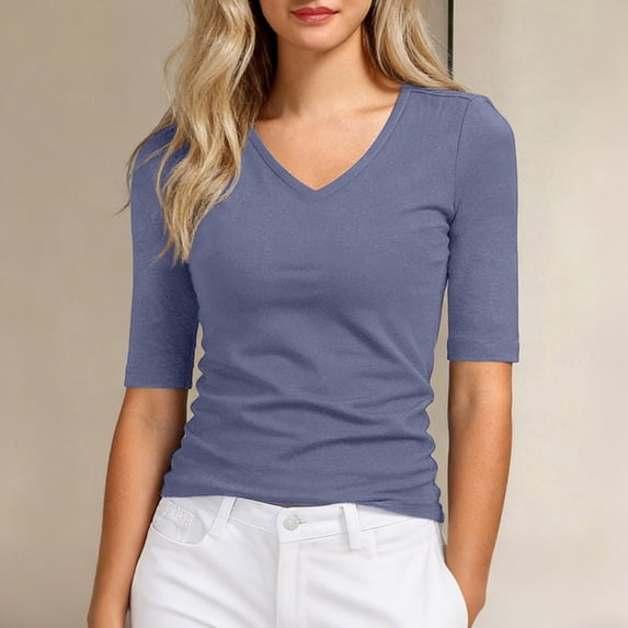 Womens T Shirt Short Sleeves V Neck Basic Tee Shirt Summer Clothes Vacation Outfits for Women