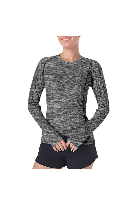 Womens T Shirt Sun Shirt Rash Guard Sun Long Sleeve With Thumb Hole Cool Tech Upf 50+ Oversized Tshirts Women Grey S