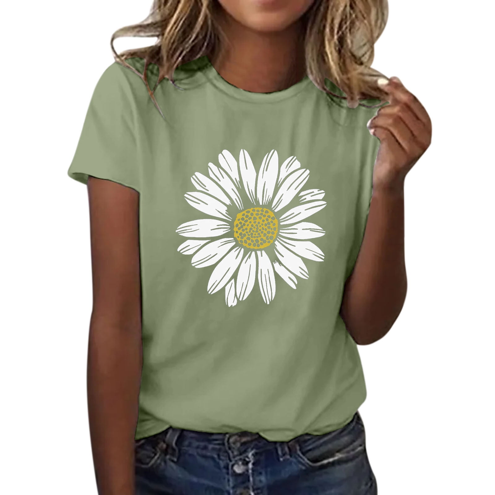 Women Sunflower Summer T Shirt Plus Size Loose Blouse Tops Girl Short ...
