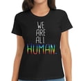 thumbnail image 1 of Womens T Shirt We Are All Human Gay Pride LGBTQ Rainbow Raglan Baseball Tee Black 2X-Large, 1 of 5
