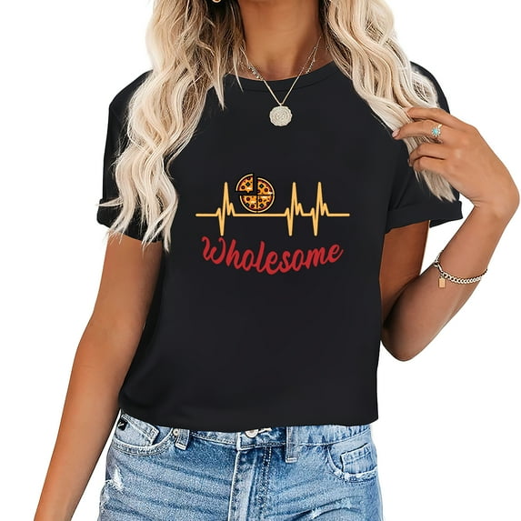 Womens T Shirt Wholesome Pizza Lover Heart EGC Women's Casual Vintage Graphic Tee - Perfect Birthday Gift Black