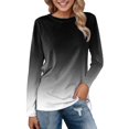 thumbnail image 1 of Womens T Shirt Women Daily Tops Long Sleeve Comfortable Gradient Print Tops Casual Long Sleeve Tunic Crew Neck Pullover Shirts Funny Tees, 1 of 4