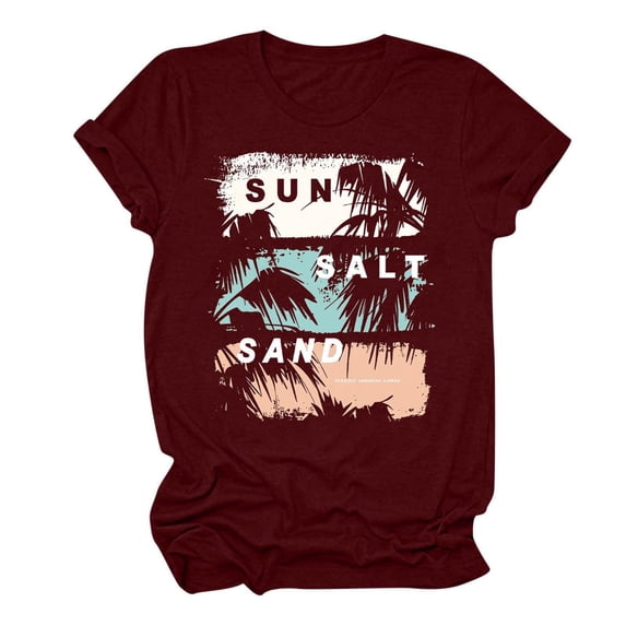 Womens T Shirts 2024 Summer Casual Short Sleeve Hawaiian Shirts Loose Fit Crew Neck Letter Printed Vacation Beach Tee Tops Trendy Funny Leisure Tshirt Soft Lightweight