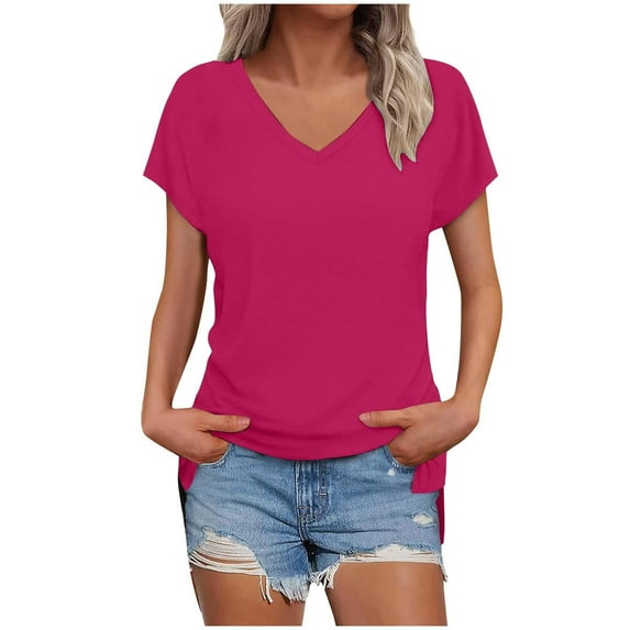 Womens T Shirts 2025 Short Sleeve V-Neck Shirts Cute Fit Summer Casual Tee Tops S-XXL