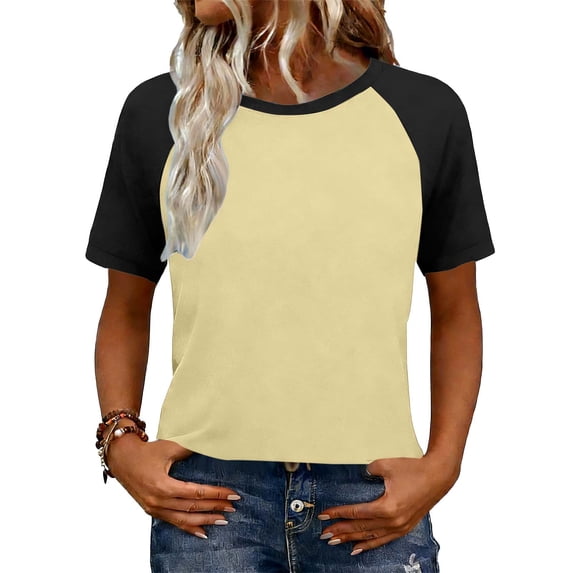 Womens T Shirts 2026 Crew Neck Raglan Short Sleeve Tops Casual Spring Summer Loose Fit Tshirts Color Block Printed Tunic Tops Basic Tee Shirts