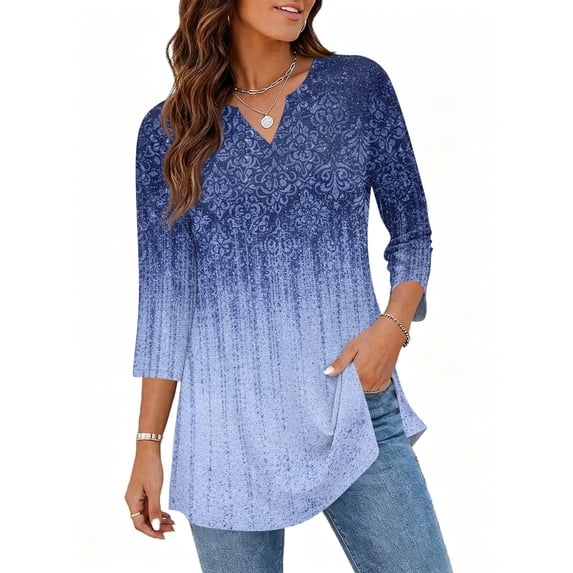 Womens T Shirts 3/4 Length Sleeve Womens Tops Dressy Casual V Neck Tunic Tops