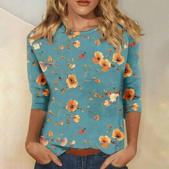 Womens T Shirts 3/4 Sleeve Summer Work Blouses for Women Plus Size Womens Summer Tee Tops Print Tops for Women Summer reorder