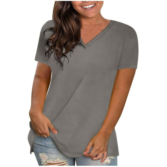 Womens T Shirts Basic V Neck Tee Loose Fitting Casual Short Sleeve Tops