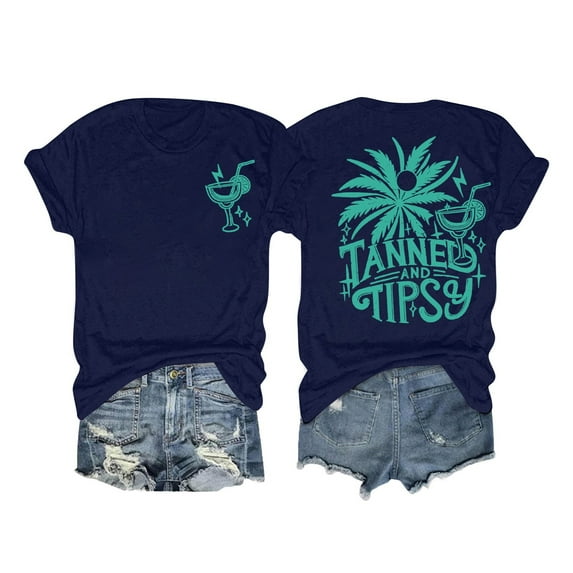 Womens T Shirts Beach Summer Coconut Tree Vacation Crew Neck Short Sleeve Refreshing Breathable Resistant Daily Navy Workout Tops Sizes M