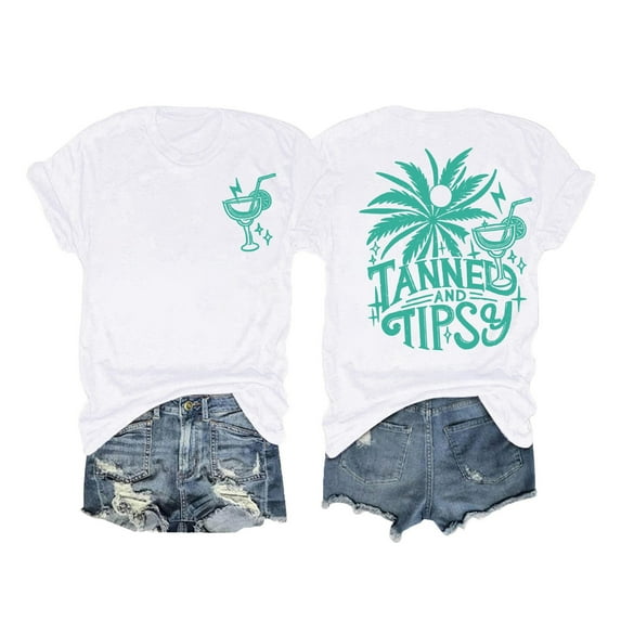 Womens T Shirts Beach Summer Coconut Tree Vacation Crew Neck Short Sleeve Refreshing Breathable Resistant Daily White Workout Tops Sizes L