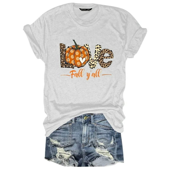 Womens T Shirts Blouses Autumn Funny Printed Short Sleeve Round Neck Plus Size Womens Clothing,White,M