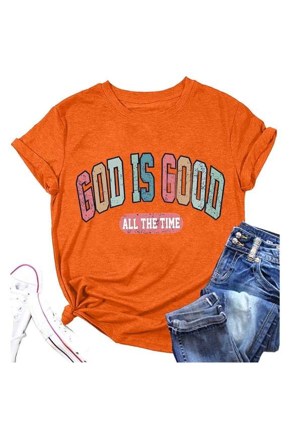 Womens T Shirts Blouses Crew Neck Solid Color Short Sleeve with Floral Print Womens Tee,Orange,2XL