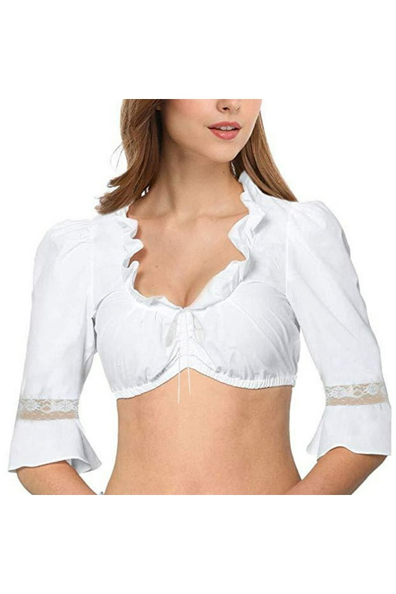Womens T Shirts Blouses Lingerie Vest Elegant Dirndl Black Short Sleeve Lace Oktoberfest Lingerie Ladies Clothing,White,XL
